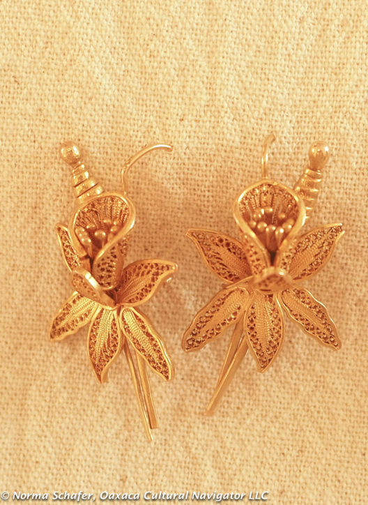 10K Gold Filigree earrings, Veracruz, 1-1/2" long, $225