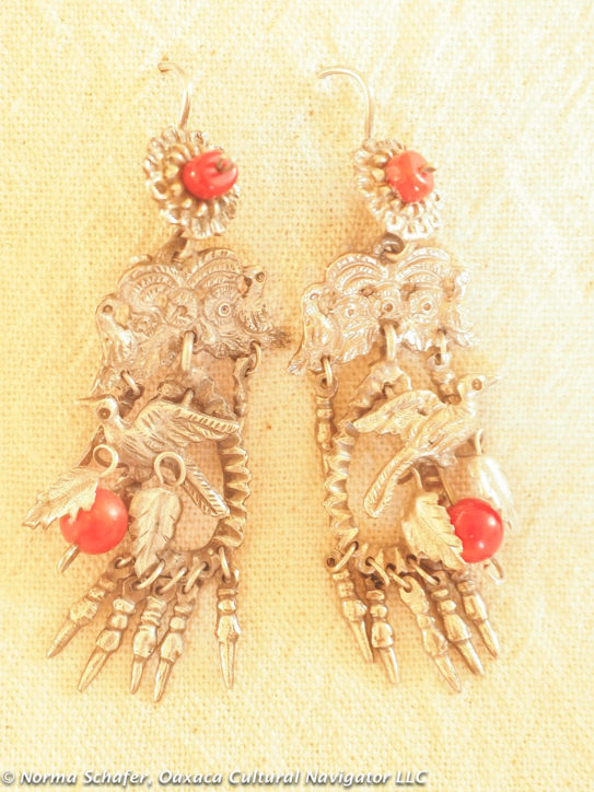 Mazahua New Silver + Coral Bird Earrings, $145