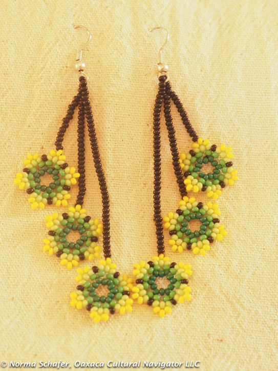 Huichol hand beaded earrings. 3" long. $28 USD