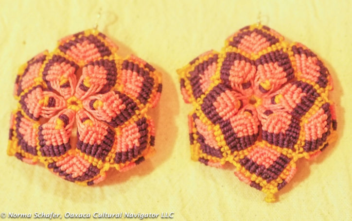 Waxed Linen Crochet Flower earrings, 2-3/4" dia. from Estado de Mexico, $35 USD
