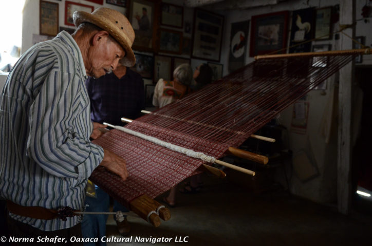 Evaristo Borboa Casas, age 92, ikat rebozo backstrap loom weaver