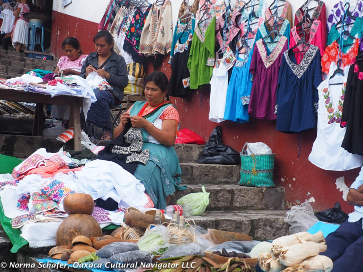 Vendors on the steps leading up to the market, Cuetzalan, Puebla