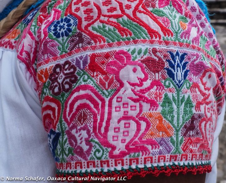 Sleeve detail, cotton embroidered blouse, Cuetzalan, Puebla